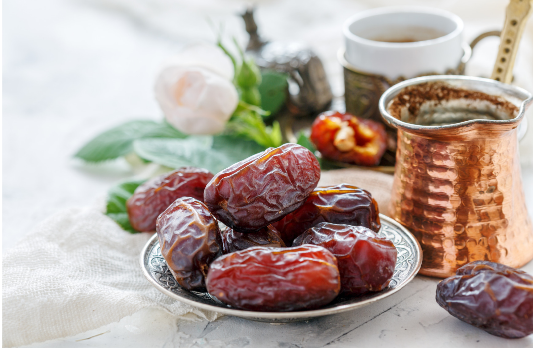 Plate full of dates for Ramadan Iftaar (evening meal)